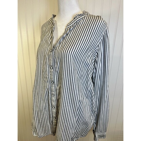 Knox Rose Long sleeve Black/White Pinstrip shirt with Pearl snap buttons Sz XL - Picture 2 of 11